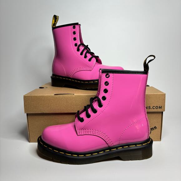 Dr. Martens Unisex 1460 Patent Leather 8 Eye Boot in Thrift Pink - Picture 1 of 11